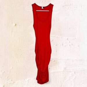 Venus Red Ruched Bodycon Dress Sleeveless Midi Fitted Cocktail Party